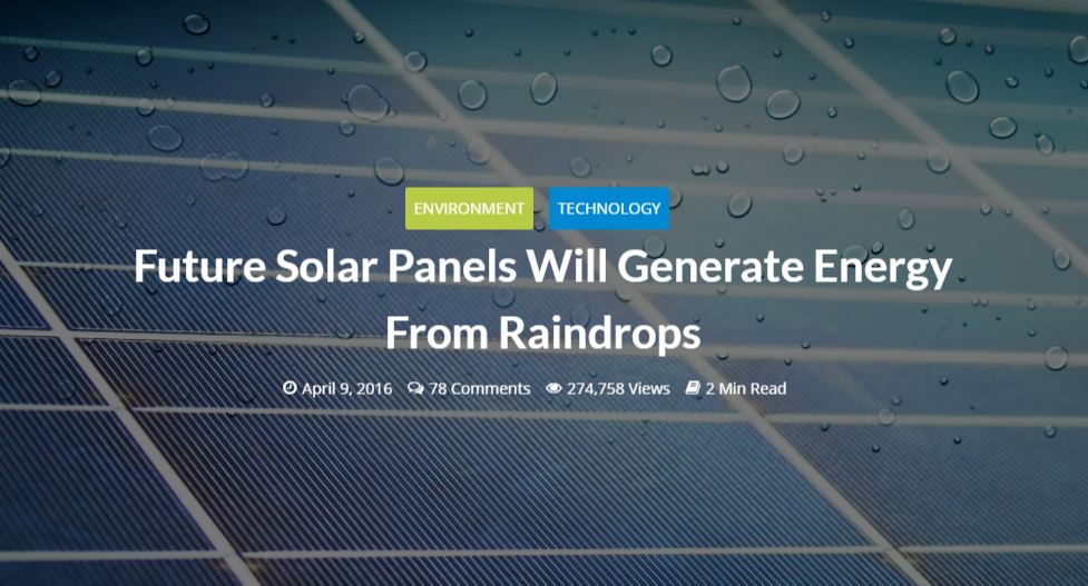 未來太陽能板透過石墨烯使雨水發電-1