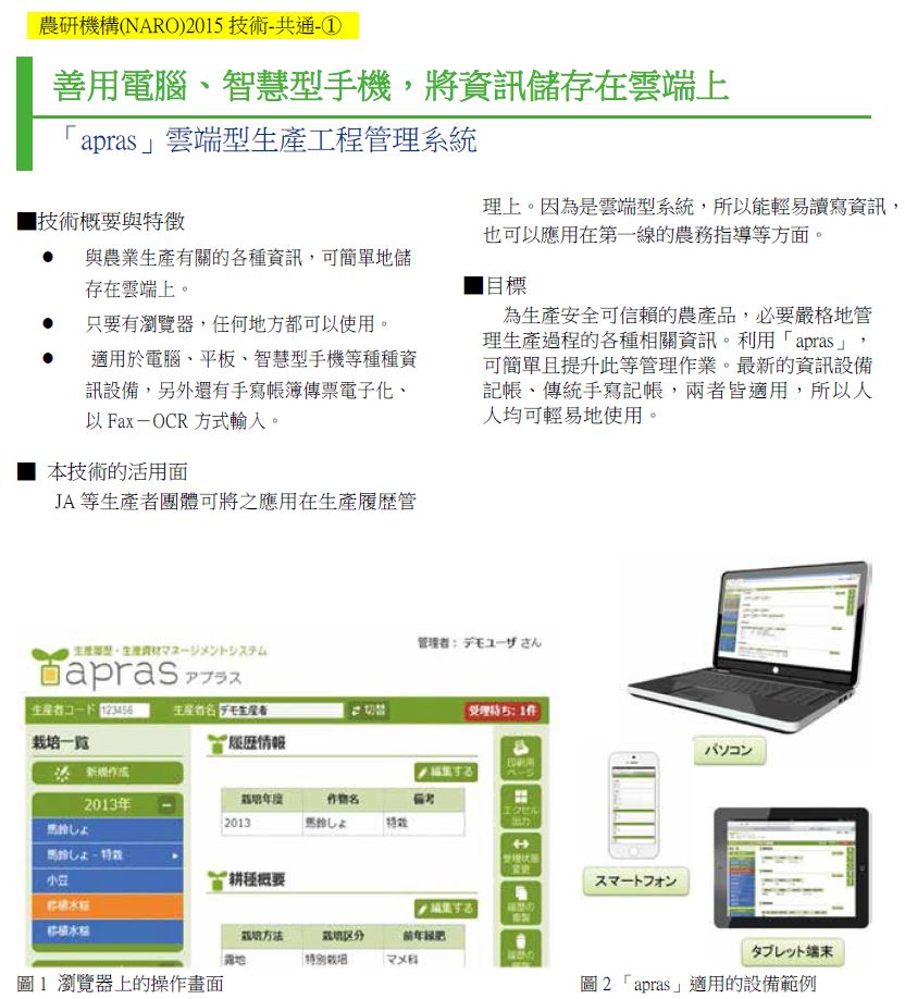 【日本】農研機構(NARO)2015技術-共通-?-善用電腦、智慧型手機，將資訊儲存在雲端上-1