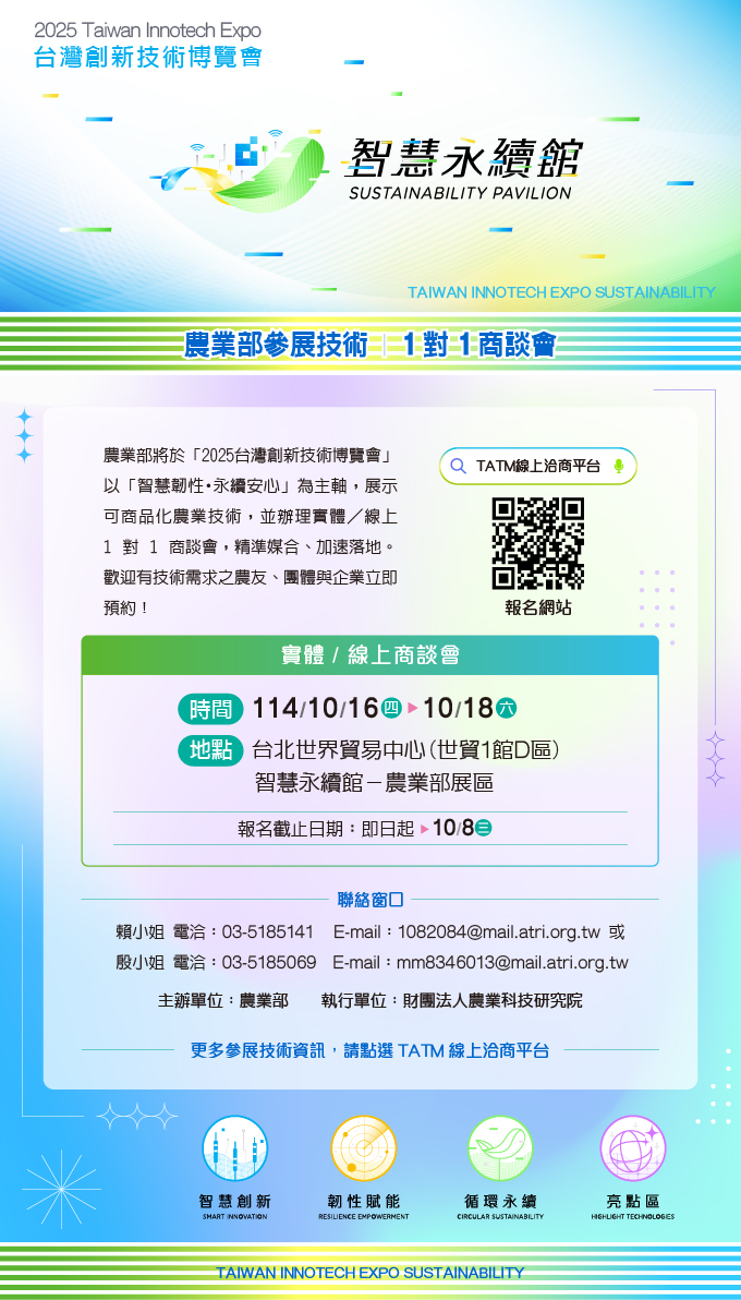 【2025台灣創新技術博覽會-永續發展館】農業部參展技術/ 1對1商談會-1