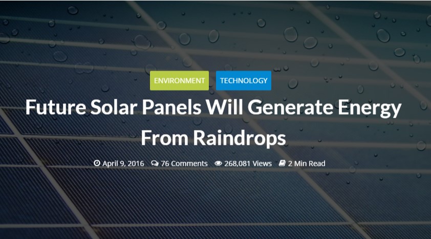 未來太陽能板透過石墨烯使雨水發電